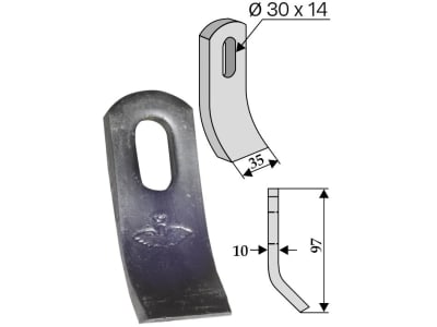 Industriehof® Schlegelmesser  97 x 35 x 10 mm, Bohrung 30 x 14 mm, für Votex, Zappator, 63-ZAP-29