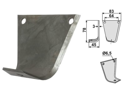 Industriehof® Fräsmesser links/rechts 78 x 83 x 3 mm, Bohrung 6,5 mm für Gutbrod