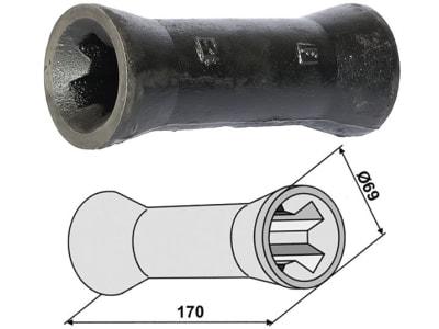 Industriehof® Zwischenstück, Länge 170 mm, Ø außen 69 mm, für universal 26 x 26 Vierkantwellen, 31-0077