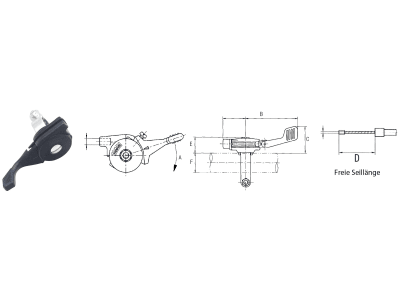 Regulierhebel "14" Magura rechts, 150 °, Hub 42 mm, E 19 mm, Übersetzung 1:4,5, Befestigung Schelle