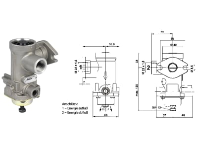 Wabco Druckbegrenzungsventil Ausgesteuerter Druck 5,3 + 0,3 bar Einstellbereich 3,5 – 6 bar, Austauschteil, 475 010 001 7