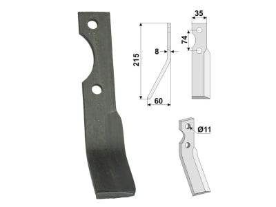 Industriehof® Rotorzinken links/rechts 215 x 35 x 8 mm, Bohrung 11 mm für Simon