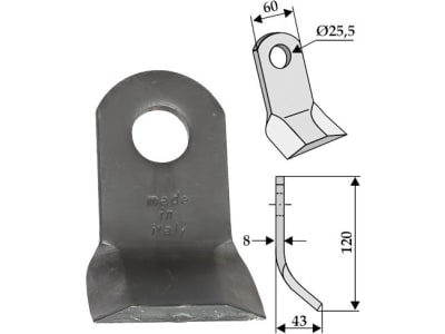 Industriehof® Y-Messer 120 x 60 x 8 mm, Bohrung 25,5 mm, Tiefe 43 mm, für Ferri, 63-FEI-29 Industriehof® Y-Messer 120 x 60 x 8 mm, Bohrung 25,5 mm, Tiefe 43 mm, für Ferri, 63-FEI-29