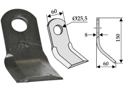 Industriehof® Y-Messer 150 x 60 x 8 mm, Bohrung 25,5 mm, für Mulcher Eberle, Fehrenbach, Sauerburger, 63-SAU-04