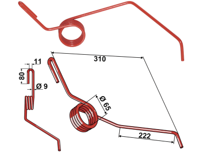 Industriehof® Striegelzinken 310 x 9 mm hinten rechts für Hassia und Lemken Saatstriegel DKA, Eurodrill, Solitair, 10.ST-LE-3