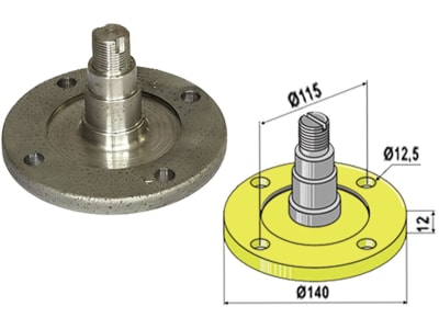 Industriehof® Lagerflansch mit Achse, Ø außen 140 mm, Lochkreis 115 mm, Bohrung 12,5 mm, 31-0505 Industriehof® Lagerflansch mit Achse, Ø außen 140 mm, Lochkreis 115 mm, Bohrung 12,5 mm, 31-0505