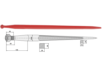 Industriehof® Frontladerzinken 800 mm, M 20 x 1,5, Vierkant 26 x 26 mm, spitz, gerade, für Stoll, 18841