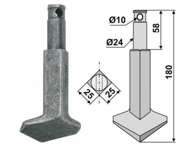 Industriehof® Rotorzinken links/rechts 180 x 25 x 25 mm, Bohrung 10 mm für Rau, RH-90 Industriehof® Rotorzinken links/rechts 180 x 25 x 25 mm, Bohrung 10 mm für Rau, RH-90