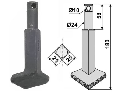 Industriehof® Rotorzinken links/rechts 180 x 25 x 25 mm, mit aufgeschweißter Verschleißzone, Bohrung 10 mm für Rau, RH90S Industriehof® Rotorzinken links/rechts 180 x 25 x 25 mm, mit aufgeschweißter Verschleißzone, Bohrung 10 mm für Rau, RH90S