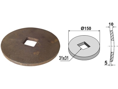 Industriehof® Ausgleichsscheibe gewölbt, für Vierkantwelle 28 x 28/30 x 30 mm, 31-0008