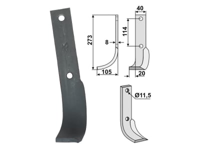 Fräsmesser 273 x 40 x 8 mm Bohrung 11,5 mm links/rechts für Howard Bodenfräse Rotocadet, HL, HR10