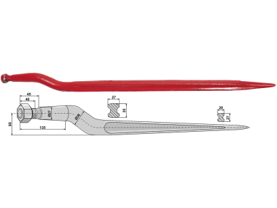 Industriehof® Frontladerzinken 920 mm, M 22 x 1,5, spitz, gekröpft, für Strautmann, 18915