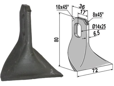 Industriehof® Schlegelmesser  80 x 72 x 6,5 mm, Bohrung 25 x 14 mm, für Mulcher Agrimaster, Fehrenbach, Ferri, Irus, John Deere, Maschio, Sovema, Terranova, 63-JDE-01