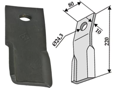 Industriehof® Schlegelmesser links 220 x 80 x 10 mm, Bohrung 24,3 mm, für Humus, 63-IND-90-L