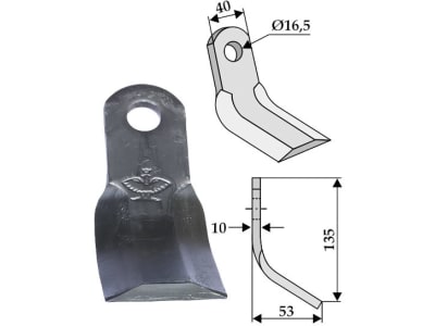 Industriehof® Y-Messer 135 x 40 x 10 mm, Bohrung 16,5 mm, für Aedes, Pircher, 63-AED-08