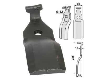 Industriehof® Rotorzinken links/rechts 225 x 60 x 10 mm, Bohrung 16,5 mm für Pegoraro, PEG-15 Industriehof® Rotorzinken links/rechts 225 x 60 x 10 mm, Bohrung 16,5 mm für Pegoraro, PEG-15