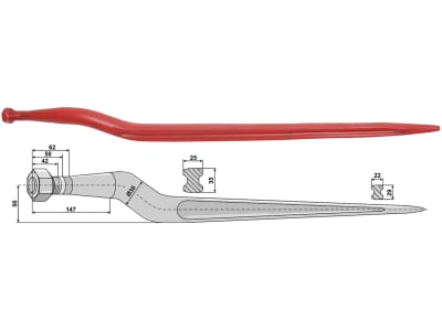 Industriehof® Frontladerzinken 875 mm, M 22 x 1,5, spitz, gekröpft, für Strautmann, Vicon, 18853