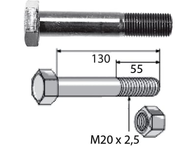 Industriehof® Sechskantschraube M 20 x 2,5 x 130 - 10.9 mit Sicherungsmutter für Sauerburger, 63-20130