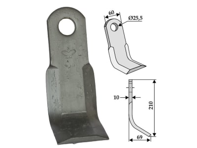 Industriehof® Y-Messer 210 x 60 x 10 mm, Bohrung 25,5 mm, für Breviglieri, 63-BRE-17