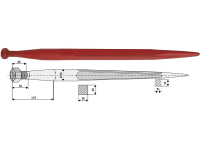 Industriehof® Frontladerzinken 600 mm, M 20 x 1,5, spitz, gerade, für Stoll, 18610