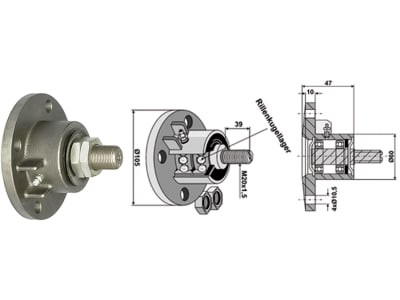 Industriehof® Scheibenlager mit nach außen gewölbter Auflagefläche, Ø außen 105 mm; 60 mm, M 20 x 1,5, Höhe 47 mm, Lochkreis 86 mm, 31-L1A