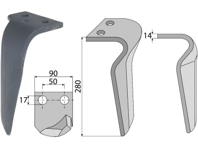 Industriehof® Kreiseleggenzinken rechts 90 x 280 x 14 mm, Bohrung 17 mm für Maschio, RH-MAS 51R