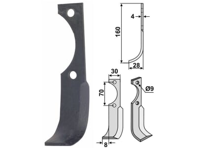 Industriehof® Fräsmesser links/rechts 160 x 28 x 4 mm, Bohrung 9 mm für Agria, Schneider