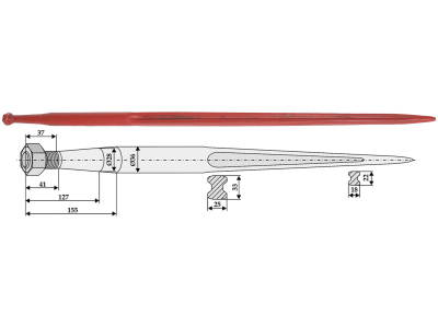 Industriehof® Frontladerzinken 1.100 mm, M 22 x 1,5, spitz, gerade, für Hydrac, 181115