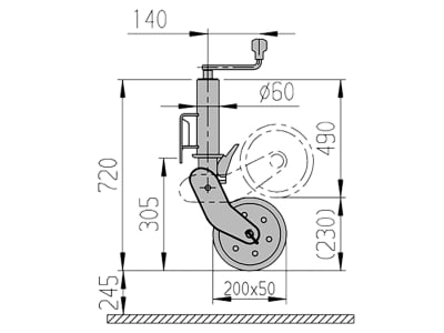 TRAILER POOL Stützrad 720 – 965 mm, Stützlast 500 kg, Vollgummirad 200x50, Metallfelge verstärkt, automatischer Klappvorgang, mit Anschraubplatte , AL-KO PKW-Anhänger, 1212382