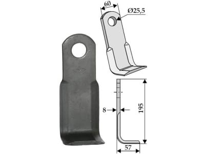 Industriehof® Y-Messer 195 x 60 x 8 mm, Bohrung 25,5 mm, Tiefe 57 mm, für Quivogne, 63-SIC-03