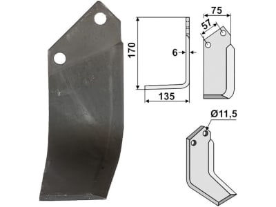 Industriehof® Fräsmesser links 170 x 75 x 6 mm, Bohrung 11,5 mm für Kuhn, KUH-12L