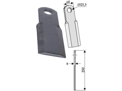 Industriehof® Schlegelmesser gerade 250 x 60 x 8 mm, Bohrung 25,5 mm, für Ferri, Rivierre Casalis, 63-FEI-09 Industriehof® Schlegelmesser gerade 250 x 60 x 8 mm, Bohrung 25,5 mm, für Ferri, Rivierre Casalis, 63-FEI-09