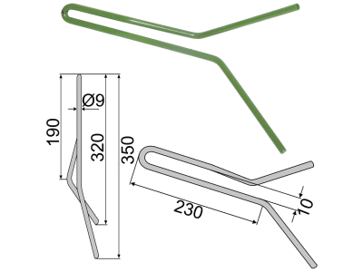 Striegelzinken 350 x 9 mm für Hassia, Lemken