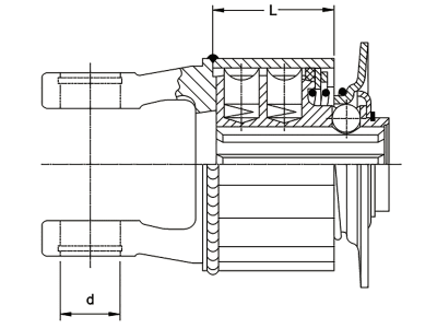 Walterscheid Sternratschenkupplung "K33B", Baugröße 2300, 1 3/8" 6, d 27 mm, L 74 mm, Verschluss Ziehverschluss ZV, 1358570