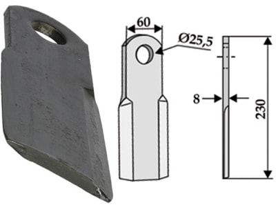 Industriehof® Schlegelmesser gerade 230 x 60 x 8 mm, Bohrung 25,5 mm, für Ferri, 63-FEI-12