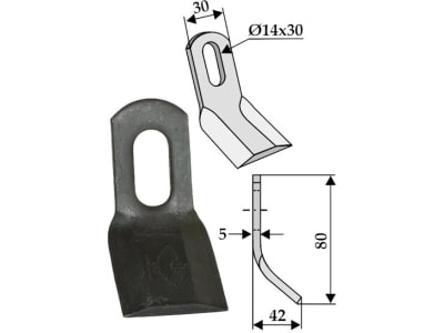 Industriehof® Y-Messer 80 x 30 x 5 mm, Bohrung 30 x 14 mm, für Procomas, 63-PRO-06 Industriehof® Y-Messer 80 x 30 x 5 mm, Bohrung 30 x 14 mm, für Procomas, 63-PRO-06