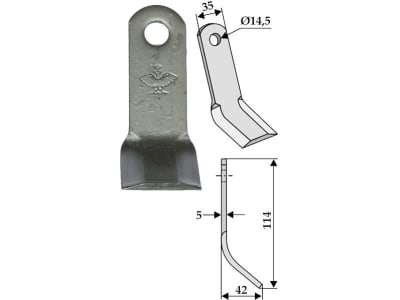 Industriehof® Y-Messer 114 x 35 x 5 mm, Bohrung 14,5 mm, für Agrimaster, Muratori, 63-AGM-04