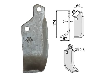 Industriehof® Fräsmesser links 174 x 60 x 5 mm, Bohrung 10,5 mm für Maschio, MAS-08L