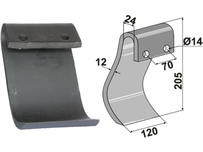 Industriehof® Schlegelmesser 205 x 120 x 12 mm, Bohrung 14 mm, für Mulcher Dücker, 63-IND-196