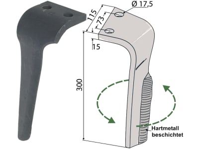 Industriehof® Kreiseleggenzinken links Duraface-Beschichtung 115 x 300 x 15 mm, Bohrung 17,5 mm für Lemken, RH-IND-87HL