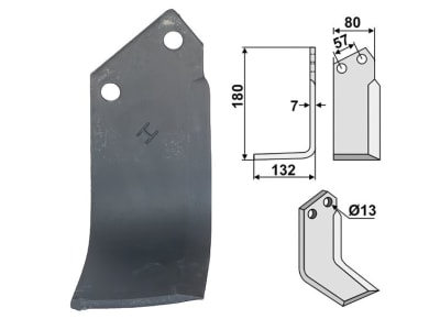 Industriehof® Fräsmesser links/rechts 180 x 80 x 7 mm, Bohrung 13 mm für Howard