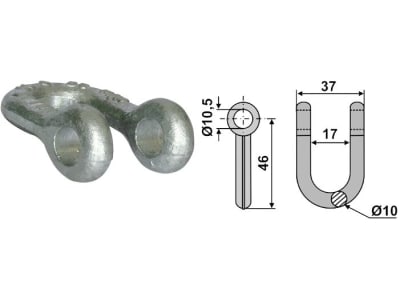 Industriehof® Schäkel gerade, Bohrung 10,5 mm, für Agritec, John Deere, 63-HAN-72