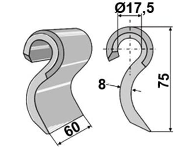 Industriehof® Schlegelmesser 75 x 60 x 8 mm, Bohrung 17,5 mm, für Mulag, 63-IND-235