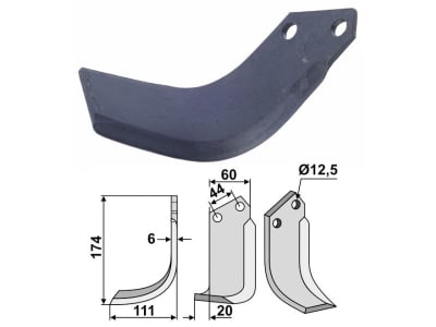 Industriehof® Fräsmesser rechts 174 x 60 x 6 mm, Tiefe 111 mm, Bohrung 12,5 mm für Celli, CEL-13R