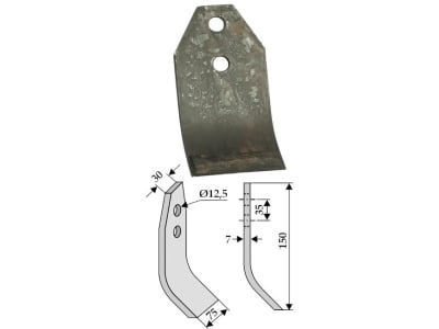 Industriehof® Schlegelmesser 150 x 30/75 x 7 mm, Bohrung 12,5 mm, für Gyro, Nicolas, 63-NIC-01