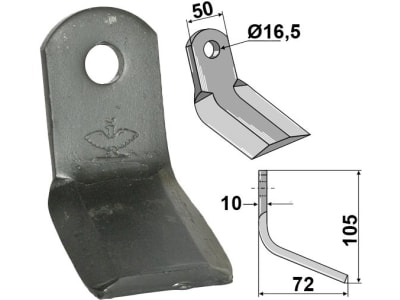 Industriehof® Y-Messer 105 x 50 x 10 mm, Bohrung 16,5 mm, für Mulcher , 63-MEA-10