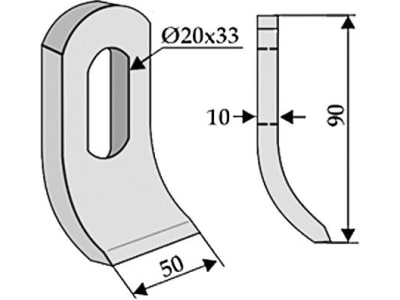 Industriehof® Schlegelmesser  90 x 50 x 10 mm, Bohrung 33 x 20 mm, für Mulcher Dücker, 63-DÜC-904