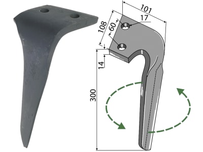 Industriehof® Kreiseleggenzinken links 108 x 300 x 14 mm, Bohrung 17 mm für Alpego, RH-ALP-06L