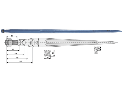 Industriehof® Frontladerzinken 1.100 mm, M 27 x 1,5, spitz, gerade, für Frost, 181107