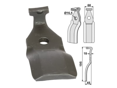 Industriehof® Rotorzinken links/rechts 195 x 60 x 10 mm, Bohrung 16,5 mm für Pegoraro, PEG-06 Industriehof® Rotorzinken links/rechts 195 x 60 x 10 mm, Bohrung 16,5 mm für Pegoraro, PEG-06